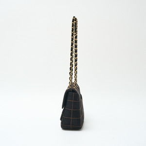 Chanel Bag Stitch Chocolate Brown Leather Bar Black Suede Wild Shoulder